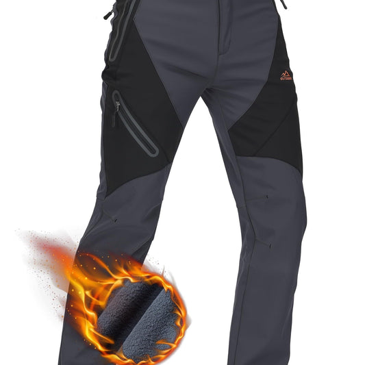 Men'S Thermal Insulated Soft Shell Pants with Fleece Lining - Moisture-Wicking, Windproof & High Quality, 3D Knee Zip Pockets, Full-Zip Closure, Straight Leg Fit for Hiking, Camping, Running, Fishing - Winter Outdoor Sports &