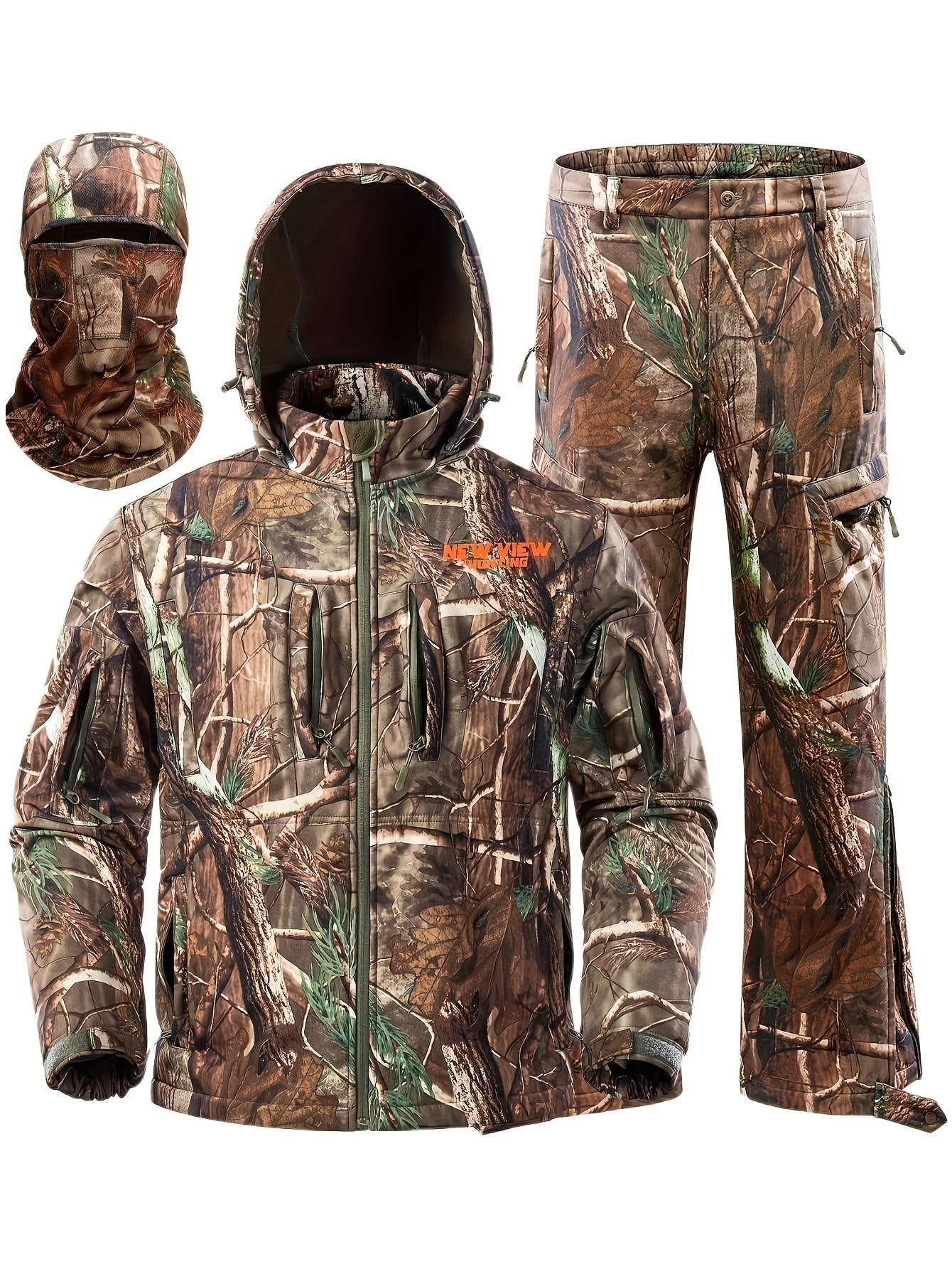 NEW VIEW Camo Hunting Clothes For Men, Winter Warm Hunting Jacket And Pants, Fleece Lined Hunting Suit For Deer Duck Bow Hunts