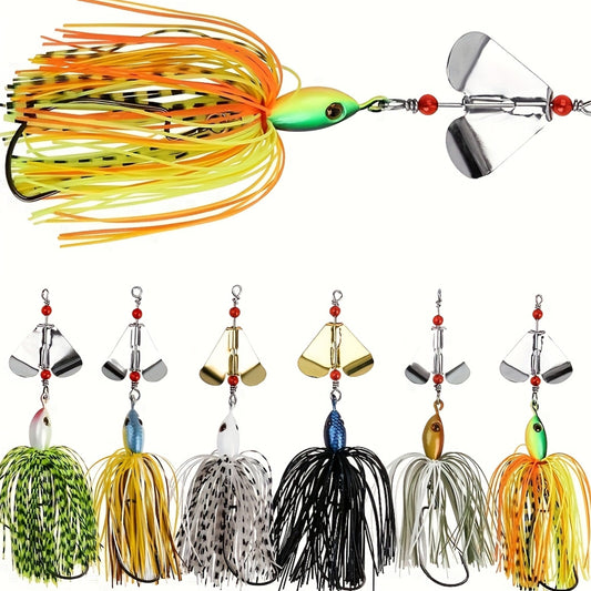 6 Piece Heavy Duty Metal Spinner Bait Lure Set With worm Hooks
