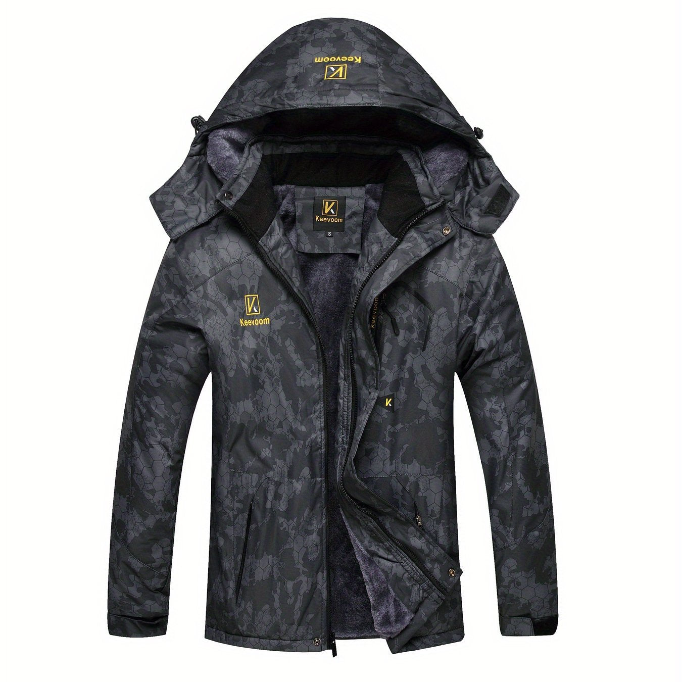 Keevoom Men's Ski Jacket Hooded Fleece-Lined Outdoor Windbreaker